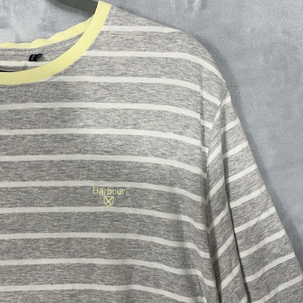 Barbour T-Shirt Mens L Tailored Fit Gray Striped Crew Neck Casual Tee Preppy - Picture 4 of 11